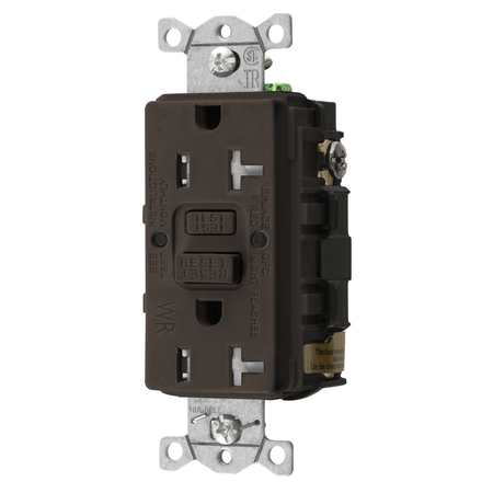 HUBBELL WIRING DEVICE-KELLEMS Heavy Duty Commercial Tamper-Resistant/Weather Resistant AUTOGUARD® Self-Test GFCI Receptacle (Assembled In USA), 20A, Brown GFTWRST20U